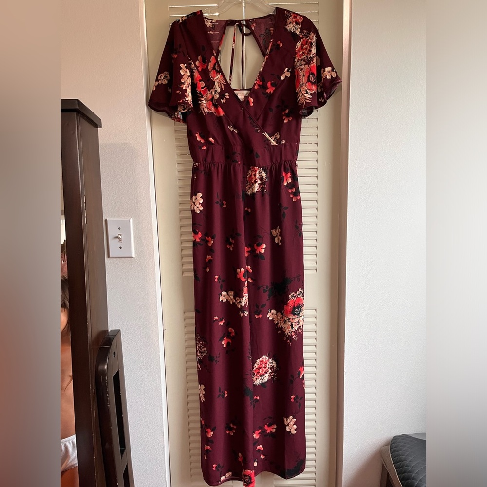 Women Floral burgundy jumpsuit size S